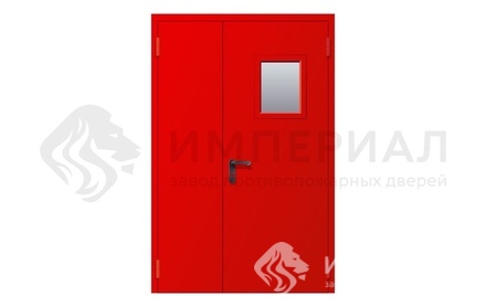 Искронедающая полуторостворчатая дверь с остеклением EIW-60, красная, правое открывание