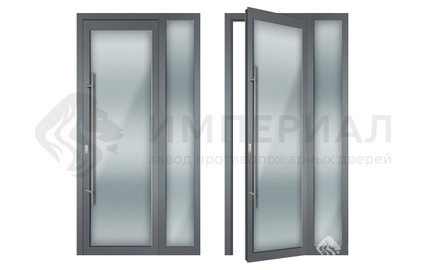 Противопожарная алюминиевая дверь двупольная с остеклением и импостом
