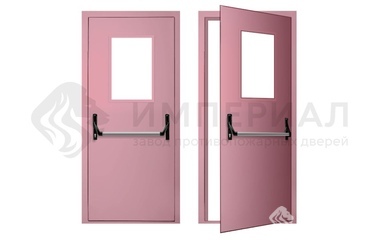 Маятниковая противопожарная дверь EIW-60 с остеклением, розовая