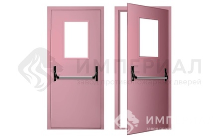 Маятниковая противопожарная дверь EIW-60 с остеклением, розовая