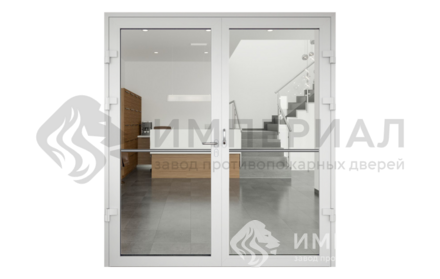 Алюминиевая двухстворчатая дверь входная со стеклопакетом белая