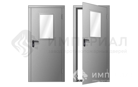 Техническая серая металлическая дверь остекленная