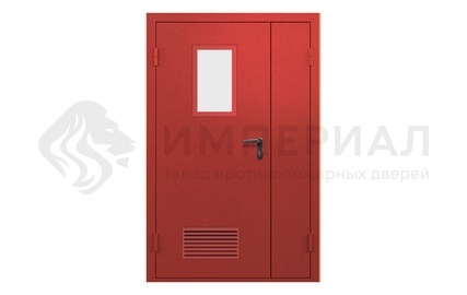 Полуторная противопожарная дверь с остеклением и вентиляционной решеткой ДПМО-2