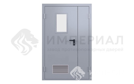 Дверь противопожарная полуторная EIW-60 с остеклением и вентиляционной решеткой